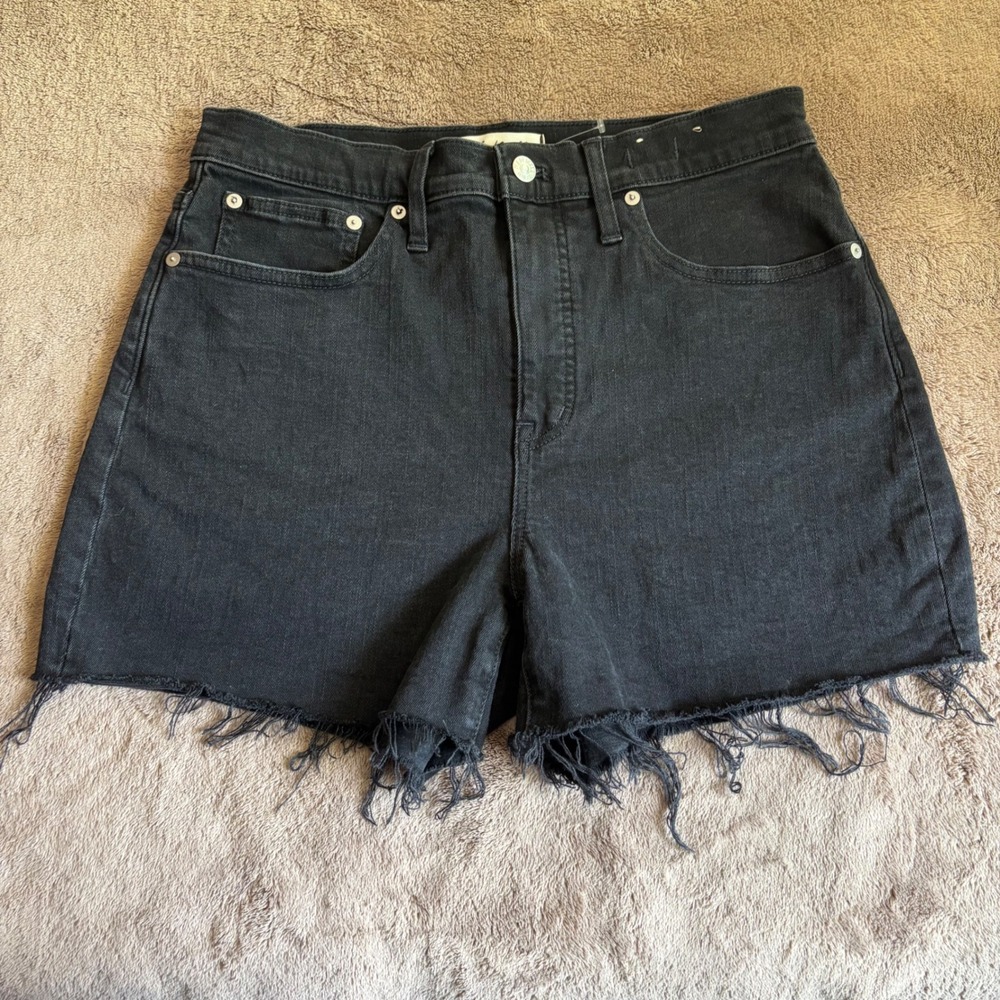 Madewell High-Rise Denim Shorts Black Raw Hem Size 29